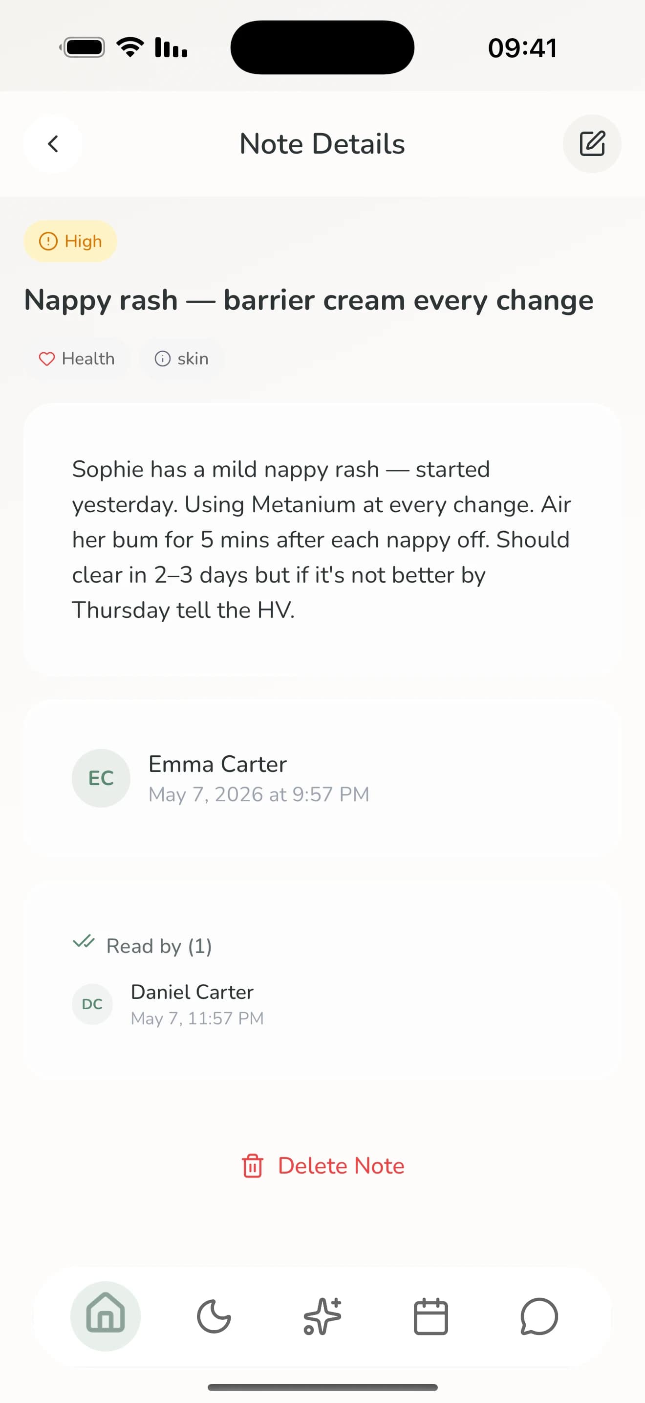 Lulnara handoff notes screen